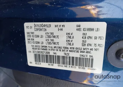 2005 Dodge Ram 3500 Slt/Laramie из США, поврежденный, VIN 3D7LS38C05G712699